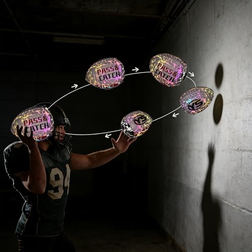 Holographic PassCatch Training Football - Solo Practice Trainer for Passing & Catching, Durable Composite Material with Dazzling Flash-Activated Light Show, - color: Red＆White