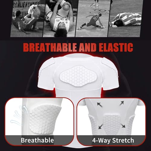 Mens Padded Compression Shirt Football Rib Protectors 6-Football Pads Chest Protector Padded Shirt Protective Gear for Football Baseball Basketball - size: Large, style: White