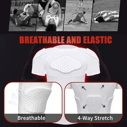 Mens Padded Compression Shirt Football Rib Protectors 6-Football Pads Chest Protector Padded Shirt Protective Gear for Football Baseball Basketball - size: Large, style: White