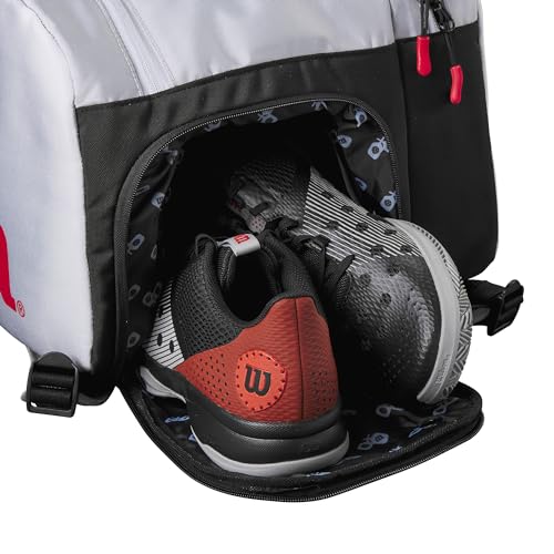 WILSON Super Tour Pickleball Bag - Holds up to 3 Paddles, Grey/Red/Black