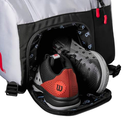 WILSON Super Tour Pickleball Bag - Holds up to 3 Paddles, Grey/Red/Black