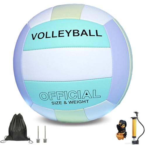 ZLY Volleyball,Official Size 5 Volleyballs for Indoor Outdoor,Soft Touch Volleyballs for Beach Play Pool Training Game with Ball Pump - color: Light green