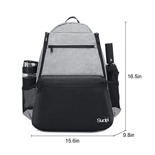 Tennis Bag Professional Tennis Backpack for Men and Women Racket Bags Holds 2 Rackets with Ventilated Shoe Compartment - color: Black & Gray