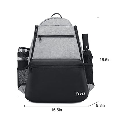Tennis Bag Professional Tennis Backpack for Men and Women Racket Bags Holds 2 Rackets with Ventilated Shoe Compartment - color: Black & Gray