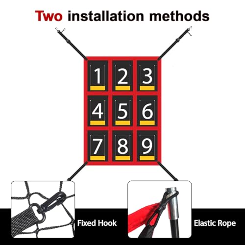 9-Section Numbered Strike Zone Trainer for Baseball & Softball | Adjustable 19"x27" Pitching Target Net to Improve Pitching Control & Hitting Accuracy for All Ages.