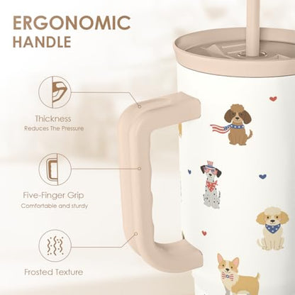 SANDJEST Dogs 40oz Tumbler with Handle and Straw, Insulated Stainless Steel Travel Coffee Mug for Women Girls Dog Lovers Dog Mom, Gift Idea for Birthday Christmas Mothers Day - color: Dog 1