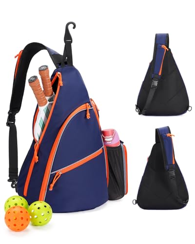 sportsnew Pickleball Bag for Men Women, Pickleball Sling Bag with Separate Paddle & Ball Compartment, Fence Hook, Phone Pocket for Quick Access, Waterproof Pickleball Backpack, Patent Pending - color: Navy Blue
