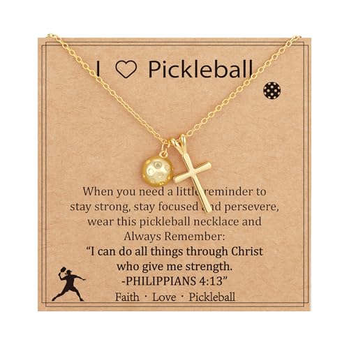 Gnamy Softball/Volleyball/Basketball/Soccer Necklace for Teen Girls Women, Gold/Silver Cross Pendant Sport Accessories Christian Religious Jewelry Gifts for Teens Kids Lovers - color: Gold, style: Pickleball
