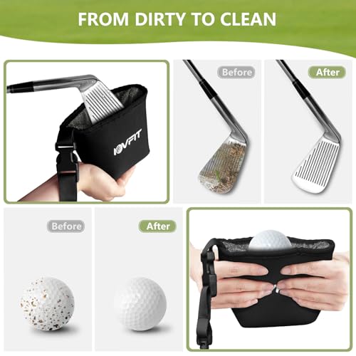 Golf Club and Golf Ball Cleaning Bag,Golf Ball Cleaner,Golf Club Cleaner,Cleans Club Grooves, Golf Bag Accessories,Machine Washable, Golfer Gifts for Men,Detachable Clip - color: black