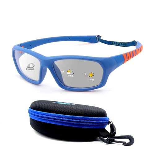 BLUE CUT Kids Sports Protection Goggles – Photochromic Safety Glasses for Children, Basketball, Baseball & Outdoor Sports - color: Blue/Orange Photochromic-kids Size