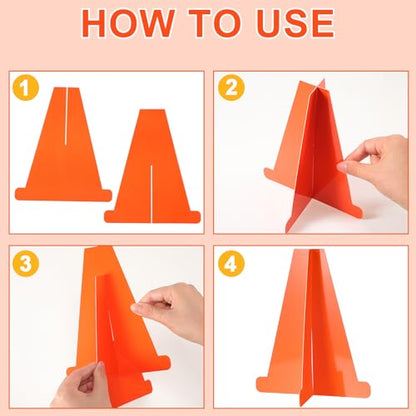 Affrolling Racing Car Party Decorations Include 6 Orange Traffic Cones and 12 Checkered Flags Mini Black and White 7 Inch Cardboard Cones for Race Car Theme Birthday Party Decorations