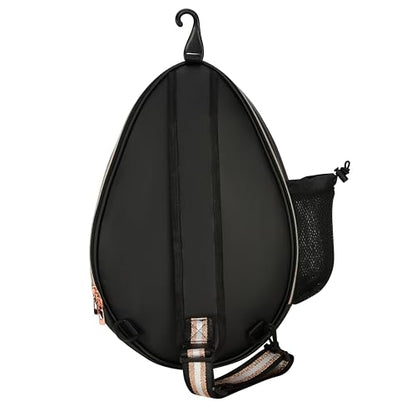 White PU One Shoulder Crossbody Tennis Backpack Girls Tennis Bag Tennis Racket Sling Bag for Women, with Water Bottle Holder - color: Black