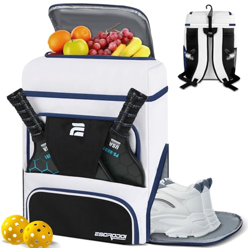 Pickleball Bag Backpack with Shoe Compartment & Cooler, Large Pickleball Sport Backpack for Men&Women, Multi-Pocket Gym Bags for Sports&Work with Laptop Compartment, White - color: White