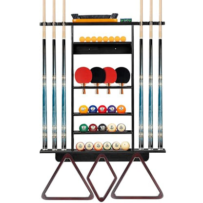 Billmart Wall Mount Pool Stick Holder, 2-in-1 Pool Stick & Ping Pong Paddle Holder, Solid Wood Cue Rack with Storage for Pool Table Accessories, Black - color: 2-IN-1-Black
