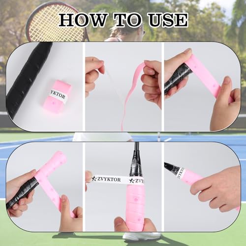 Tennis Racket Grip Tape, Ultra Thin Tacky Tennis Overgrip for Sweat Absorption & Control – Durable Anti-Slip Replacement Grip for Tennis, Badminton & Pickleball (3 Pack) - color: CAT PINK