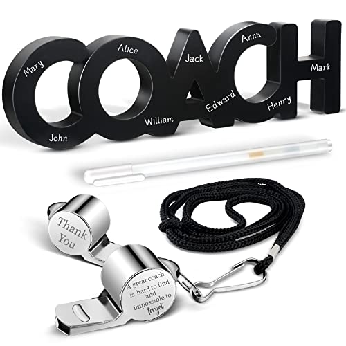 Yalikop 3 Pcs Coach Gifts Football Coach Wood Sign Thank You Whistle Marker Pen Stainless Steel Whistle with Rope for Men Women Soccer Baseball Volleyball Sports Gifts - style: Basic Style