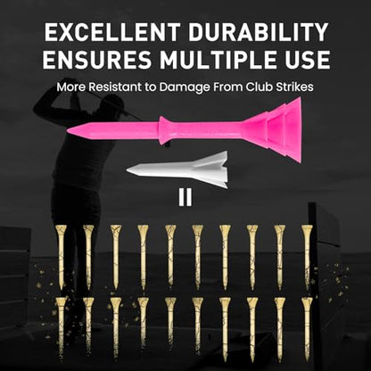 FINGER TEN Golf Tees Plastic Unbreakable 30 Tees 3 1/4 Inch and 20 More Short Tees 1 1/2 Inch with Black Golf Tee Bag, Easy to Find Value Gift Set - color: Pink