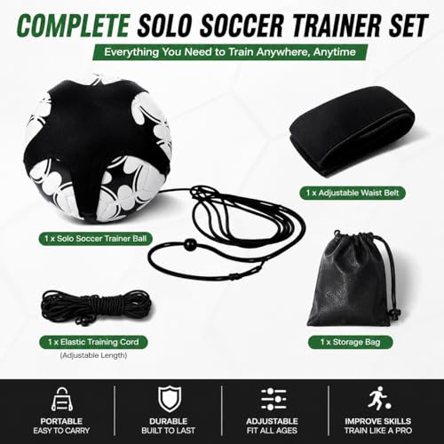 Solo Soccer Trainer for Kids & Teens – Adjustable Soccer Training Aid with Waist Belt & Tether for Ball Control, Footwork, Passing & Shooting Practice