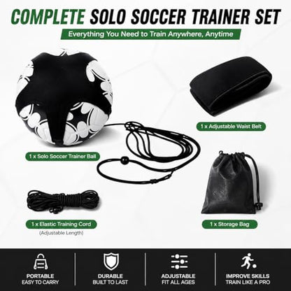 Solo Soccer Trainer for Kids & Teens – Adjustable Soccer Training Aid with Waist Belt & Tether for Ball Control, Footwork, Passing & Shooting Practice