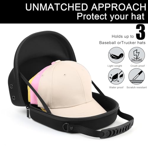 GERMUN Hard baseball hat case, Hat Carrier Travel Case with Adjustable Shoulder Strap, Hat cap case for 3 Baseball Caps - Perfect for Traveling & At-Home Storage (Black) - color: 3 Black