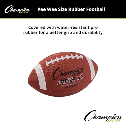 Champion Sports Rubber Football – Durable All-Weather Ball for Pee Wee to Official Sizes, Indoor & Outdoor Play - style: Pee Wee Size (Ages Up to 9)
