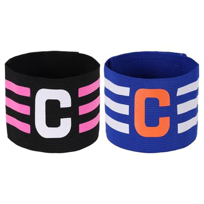 Captain Arm Bands for Soccer, Soccer Captain C Armband, Classic Striped Elastic Protective Arm Badge Player Bands - color: Blue/Black