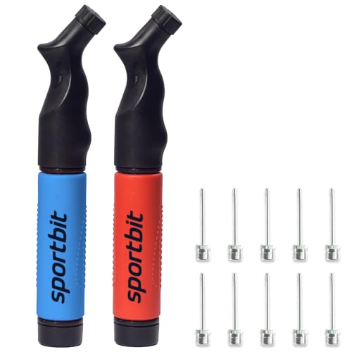 SPORTBIT Ball Pump for Sports Balls - Push & Pull Inflating System - Hand Pump for Exercise Balls - Volleyball Pump, Basketball Inflator, Ball Air Pump - Goes with 5 Needles Set - color: BLUE + RED