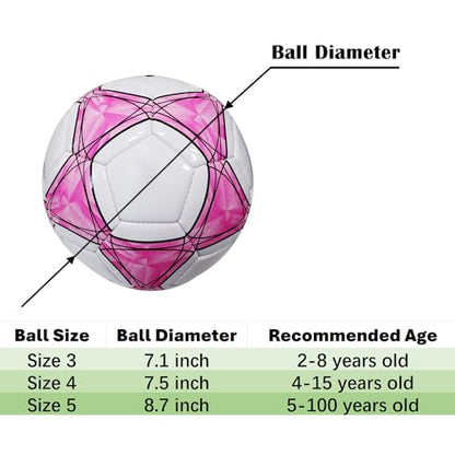 Soccer Ball Size 3,4,5 Soft PU for Practice Training Gift Boys Girls Kid Come with Pump and Needle - color: Pink, style: Size 3