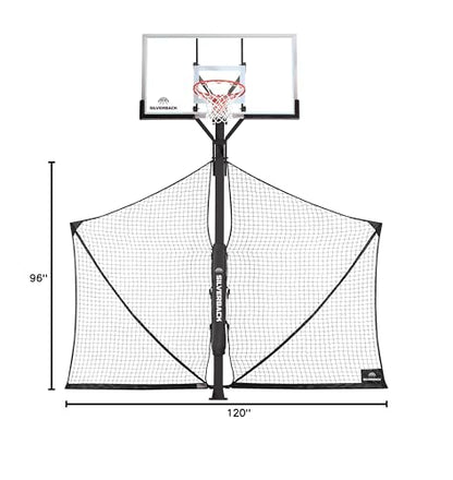 Silverback Basketball Yard Guard Defensive Net System Rebounder with Foldable Net and Arms into Pole, White/Black, Large