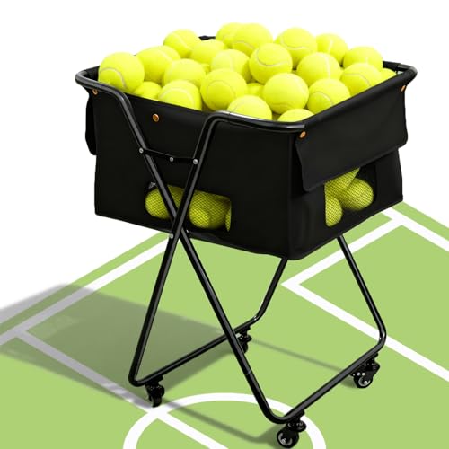 Foldable Tennis Ball Hopper, Holds 170 Balls, Large Capacity Tennis Ball Hopper with Wheels for Baseball Softball Pickleball Training