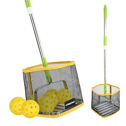 PICKLETECH Pickleball Ball Picker Upper - Tennis Balls Hoppers, 20-Ball Large Capacity | 24-34" Telescopic Stainless Steel Handle | Lightweight Portable for Outdoor Courts Clearance