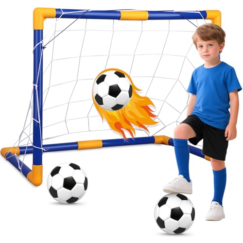 Soccer Goal Set with 3 Ball Pump for Toddler Kid, Portable Goals Training Equipment for Garden Indoor Outdoor Backyard, Birthday Gift for Boy Girl Sports Toy Family Game 23" W×18" H×12" D