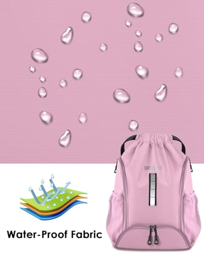 BROTOU Soccer Drawstring Backpack, Basketball Bag, Volleyball Football Bags with Ball and Shoe Compartment - color: Pink