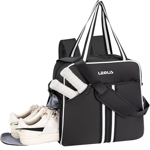 Pickleball Bag Pickle Ball Backpack for Women,Pickleball Accessory Tote Sport Equipment Bag Machine Washable with Shoe Compartment,Wet Pocket,Adjustable Shoulder Strap Fence Hook,Great Gift 30L-Black - color: Black