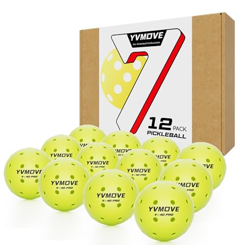 YVMOVE V40Pro Outdoor Pickleball Balls - Seamless Rotational Molding for Crack Resistance - USAPA Standard Bounce&Flight - Neon Green 40-Hole Pickleballs for Tournaments/Family Games (3-Pack/12-Pack) - color: 12 Pack - Neon Yellow
