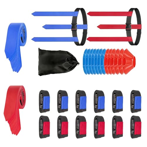 10 Adjustable Waist Flags with 30 Detachable Markers and 6 Training Cones for Team Sports Thin Football Practice - color: 12 Team Members