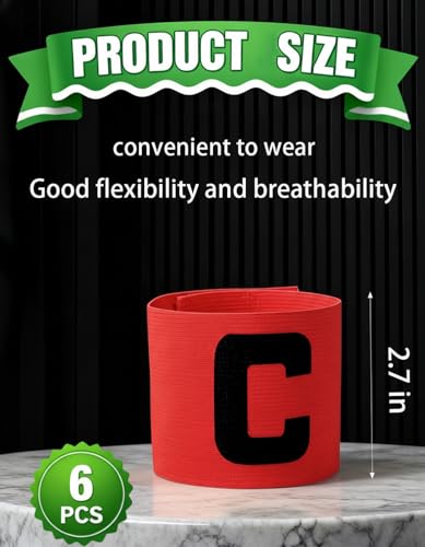 Captain's Armband Soccer Football Rugby Captain Armbands for Youth and Adult,Anti-Drop Design - Pack of 6 - color: 6 Red