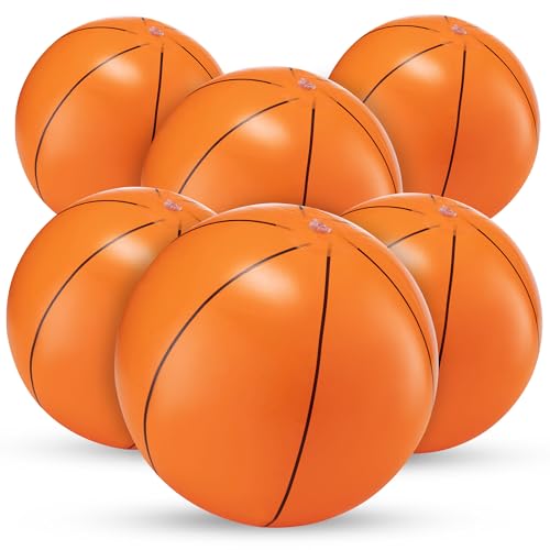 Inflatable Basketball Beach Balls (6 Pack) - 16-Inch Durable Beach Balls for Kids, Summer Pool Toys, Basketball Party Favors, Sports Theme Decorations, Giveaways - style: 6-Pcs Basketball Beach Balls