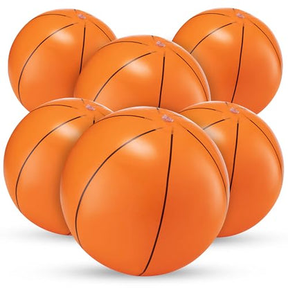 Inflatable Basketball Beach Balls (6 Pack) - 16-Inch Durable Beach Balls for Kids, Summer Pool Toys, Basketball Party Favors, Sports Theme Decorations, Giveaways - style: 6-Pcs Basketball Beach Balls