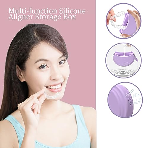 2 Pack Silicone Retainer Case with Vent Holes Lanyard Aligner Case Cute Portable Container Holder Night Guard Case for Travel Girl Women Men Kids (Purple+Blue) - color: Purple+Blue