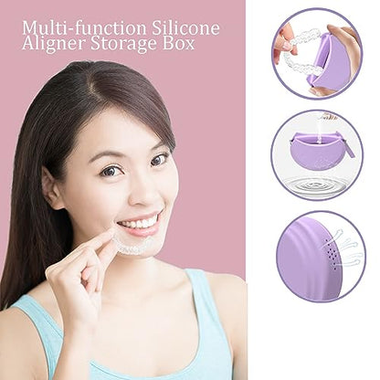2 Pack Silicone Retainer Case with Vent Holes Lanyard Aligner Case Cute Portable Container Holder Night Guard Case for Travel Girl Women Men Kids (Purple+Pink) - color: Purple+Pink