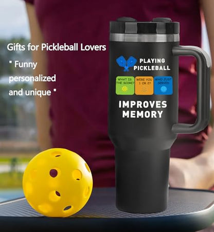 Pickleball Gifts for Pickleball Lovers, 40oz Pickleball Tumbler with Handle, Funny Christmas Gift Birthday Gifts for Pickleball Lovers, Pickleball Player, Pickleball Coach, Black