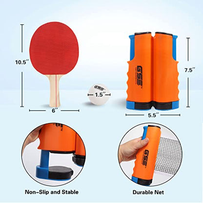 GSE Games & Sports Expert Adjustable Retractable Ping Pong Net Set & Post. Professional Table Tennis Rackets and Balls, Net with Posts and Storage Bag - Pingpong Paddle and Game Table Accessories. | Adjustable, Retractable, Post, Professional, Rackets, Ba