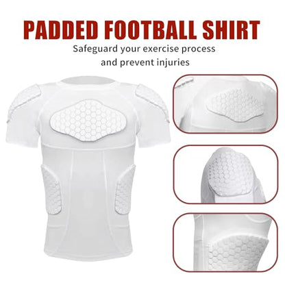 Mens Padded Compression Shirt Football Rib Protectors 6-Football Pads Chest Protector Padded Shirt Protective Gear for Football Baseball Basketball - size: Small, style: White