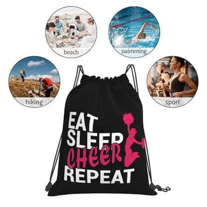 Eat Sleep Cheer Repeat Unisex Drawstring Backpack Bag Sport Gym Travel Swim Sackpack - color: Eat Sleep Cheer Repeat