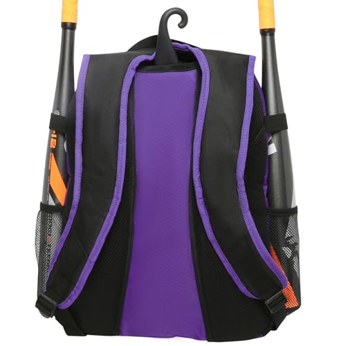 Athletico Youth Baseball Bag - Bat Backpack for Baseball, T-Ball & Softball Equipment & Gear | Holds Bat, Helmet, Glove | Fence Hook - color: Purple