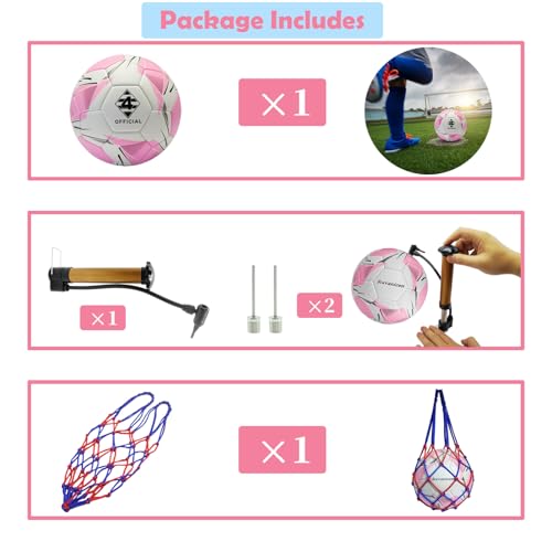 Soccer Ball Size 4 with Pump & Needle, Sofu PU Soccer Ball Kit for Indoor Outdoor Practicing Training Playing Game Gift Adult Play (Official Size 4)