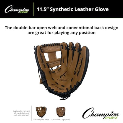 Champion Sports 12" Glove | Synthetic Leather Back and Front | Triple Bar Open Web and Conventional Back Design | Deep Set Pocket | Age: Adult Large-H.S. | Left-Handed Glove