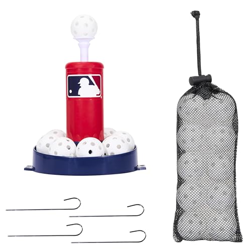 Franklin Sports MLB Micro Tee Trainer – Kids Baseball Batting Trainer with Pop-Up Pitching Machine, 10 Durable Balls, Drill Card & Bag – Youth Hitting Practice Set for Backyard Training