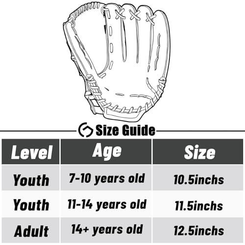 Baseball Glove,Baseball Softball Mitt with Ball for Kids Youth Adults Training and Beginner,Right Hand Throw,Left Hand Glove - color: Monochrome Streak, size: 10.5"